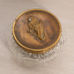 Vintage Small Clear Glass Lidded Jar with Floral Gold Tone Lid