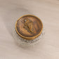 Vintage Small Clear Glass Lidded Jar with Floral Gold Tone Lid