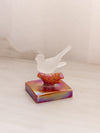 Vintage Small Clear Satin Glass Bird on Red Branch 2 Piece Figurine