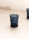 Vintage Small Dark Blue Glass Toothpick Holder with Circular Designs