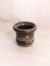 Vintage Small Dark Brown Slag Glass Toothpick Holder with Leaf Designs