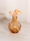 Vintage Small Fenton Amber Opalescent Glass Vase with Ruffle Edge
