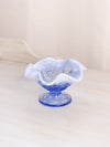 Vintage Small Fenton Blue Opalescent Glass Strawberry Footed Dish