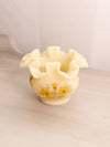 Vintage Small Fenton Cream Satin Glass Vase with Floral Designs