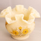 Vintage Small Fenton Cream Satin Glass Vase with Floral Designs