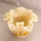 Vintage Small Fenton Cream Satin Glass Vase with Floral Designs