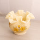 Vintage Small Fenton Cream Satin Glass Vase with Floral Designs