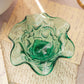 Vintage Small Fenton Green Glass Strawberry Footed Dish