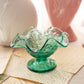 Vintage Small Fenton Green Glass Strawberry Footed Dish