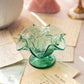 Vintage Small Fenton Green Glass Strawberry Footed Dish