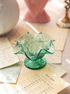Vintage Small Fenton Green Glass Strawberry Footed Dish