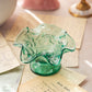 Vintage Small Fenton Green Glass Strawberry Footed Dish