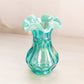 Vintage Small Fenton Teal Green Iridescent Opalescent Glass Vase