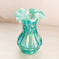 Vintage Small Fenton Teal Green Iridescent Opalescent Glass Vase