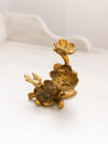 Vintage Small Gold Tone Metal Bird and Flower Figurine