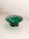 Vintage Small Green Glass Bowl with Lattice Edge