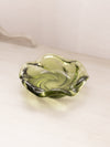 Vintage Small Green Glass Swirl Dish with Textured Bottom