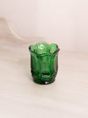 Vintage Small Green Glass Toothpick Holder with Oval Designs