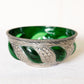 Vintage Small Green Glass Bowl with Silver Tone Metal Details