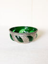 Vintage Small Green Glass Bowl with Silver Tone Metal Details