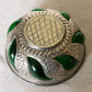 Vintage Small Green Glass Bowl with Silver Tone Metal Details
