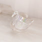 Vintage Small Imperial Glass Clear Iridescent Swan Dish