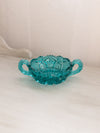 Vintage Small LE Smith Teal Glass 2 Handled Nappy Dish