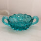 Vintage Small LE Smith Teal Glass 2 Handled Nappy Dish