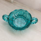 Vintage Small LE Smith Teal Glass 2 Handled Nappy Dish