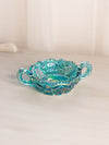 Vintage Small LE Smith Teal Iridescent Glass 2 Handled Nappy Dish