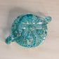 Vintage Small LE Smith Teal Iridescent Glass 2 Handled Nappy Dish