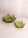 Vintage Small & Medium Green Glass Swirl Dish (Set of 2)