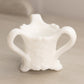 Vintage Small Milk Glass Handled Floral Toothpick Holder