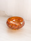 Vintage Small Orange Iridescent Carnival Glass Bowl with Sawtooth Edge