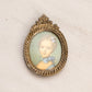 Vintage Small Oval Brass Hanging Frame with Floral Designs (Blue Print)