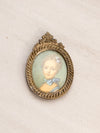 Vintage Small Oval Brass Hanging Frame with Floral Designs (Blue Print)