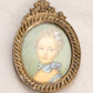 Vintage Small Oval Brass Hanging Frame with Floral Designs (Blue Print)