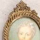 Vintage Small Oval Brass Hanging Frame with Floral Designs (Blue Print)