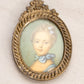 Vintage Small Oval Brass Hanging Frame with Floral Designs (Blue Print)