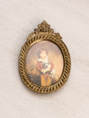 Vintage Small Oval Brass Hanging Frame with Floral Designs (Brown Print)
