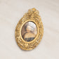 Vintage Small Oval Gold Tone Metal Floral Hanging Frame with Lady Print