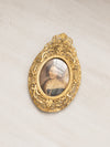 Vintage Small Oval Gold Tone Metal Floral Hanging Frame with Lady Print
