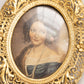 Vintage Small Oval Gold Tone Metal Floral Hanging Frame with Lady Print