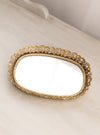 Vintage Small Oval Gold Tone Mirror Tray with Floral Designs