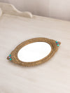 Vintage Small Oval Gold Tone Mirror Tray with Green and Purple Faux Gems