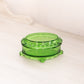 Vintage Small Oval Green Glass Lidded Dish with 4 Toes