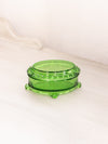 Vintage Small Oval Green Glass Lidded Dish with 4 Toes