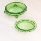 Vintage Small Oval Green Glass Lidded Dish with 4 Toes