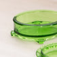 Vintage Small Oval Green Glass Lidded Dish with 4 Toes
