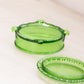 Vintage Small Oval Green Glass Lidded Dish with 4 Toes